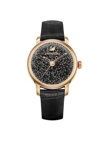 Swarovski Orologio Crystalline Hours, Cinturino In Pelle, Nero, Pvd Oro Rosa